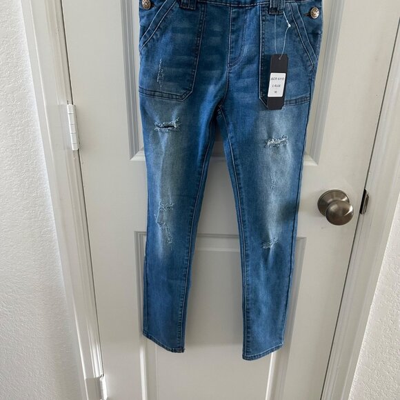 Kids Denim Distressed Overalls Cuties Fashion Size 10 Adjustable Straps Cotton B - Picture 5 of 7